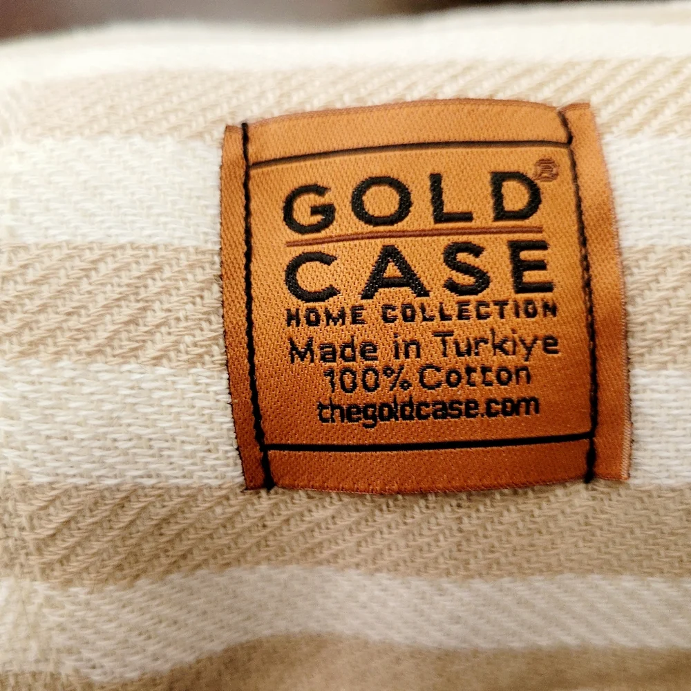 Gold Case Tan and White Striped Turkish Quick Dry and Sand Free Towel